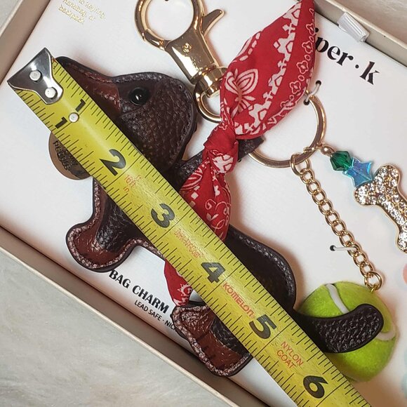Boxed * PIPER K * Dachshund Dog Tennis Ball • Beads • Rhinestone Bone Bag Charm - Picture 12 of 16